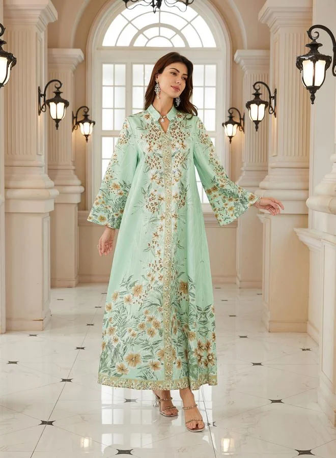 تايك تو جلابية بياقة ونسيج بارز وطبعة زهور